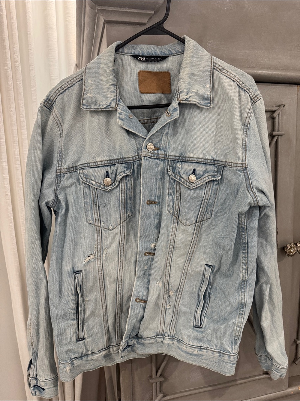Zara Pale Blue Distressed Denim Jacket